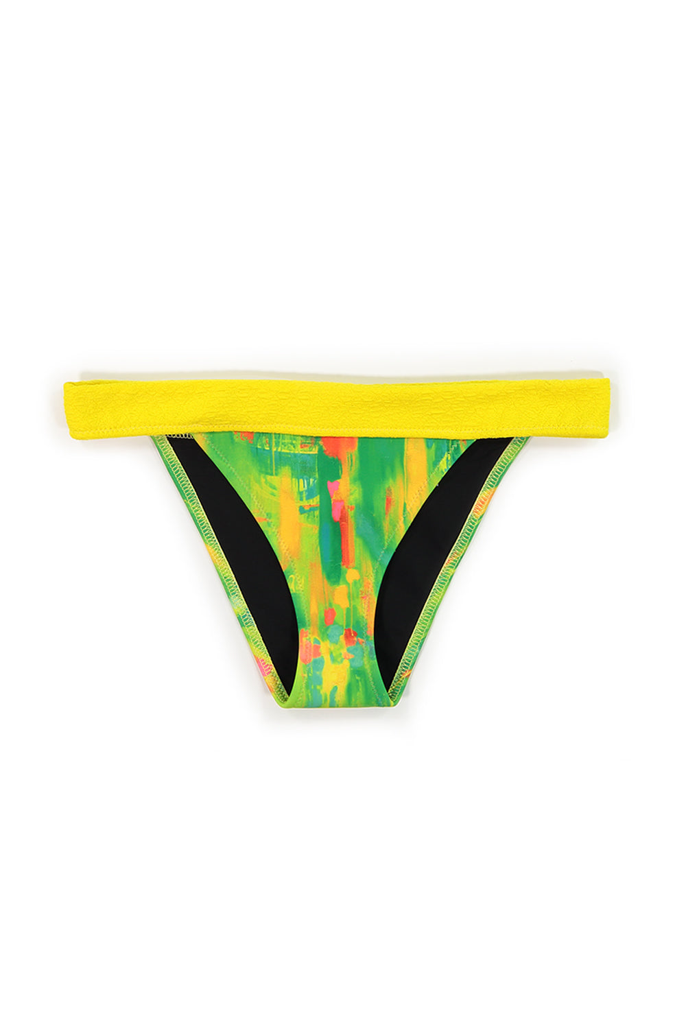 patterned bikini bottoms with yellow band