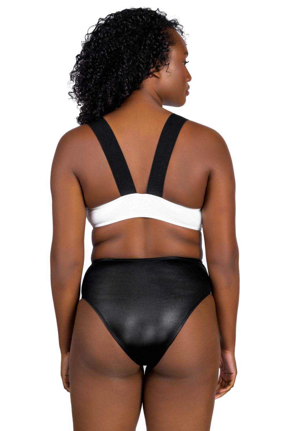 one piece bikini swimwear black leather