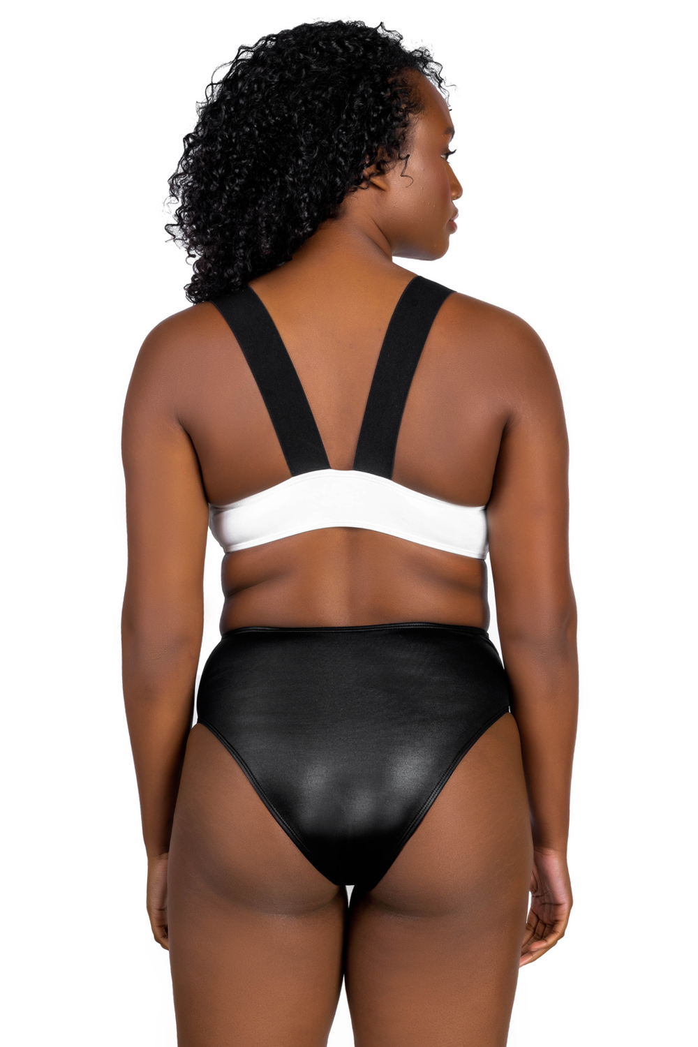 one piece bikini swimwear black leather