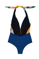 back of one piece patterned bathing suit