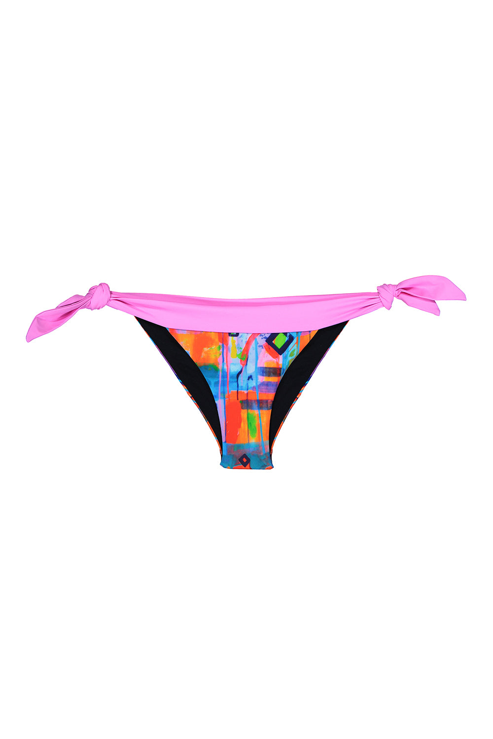 patterned bikini botoms with pink ties