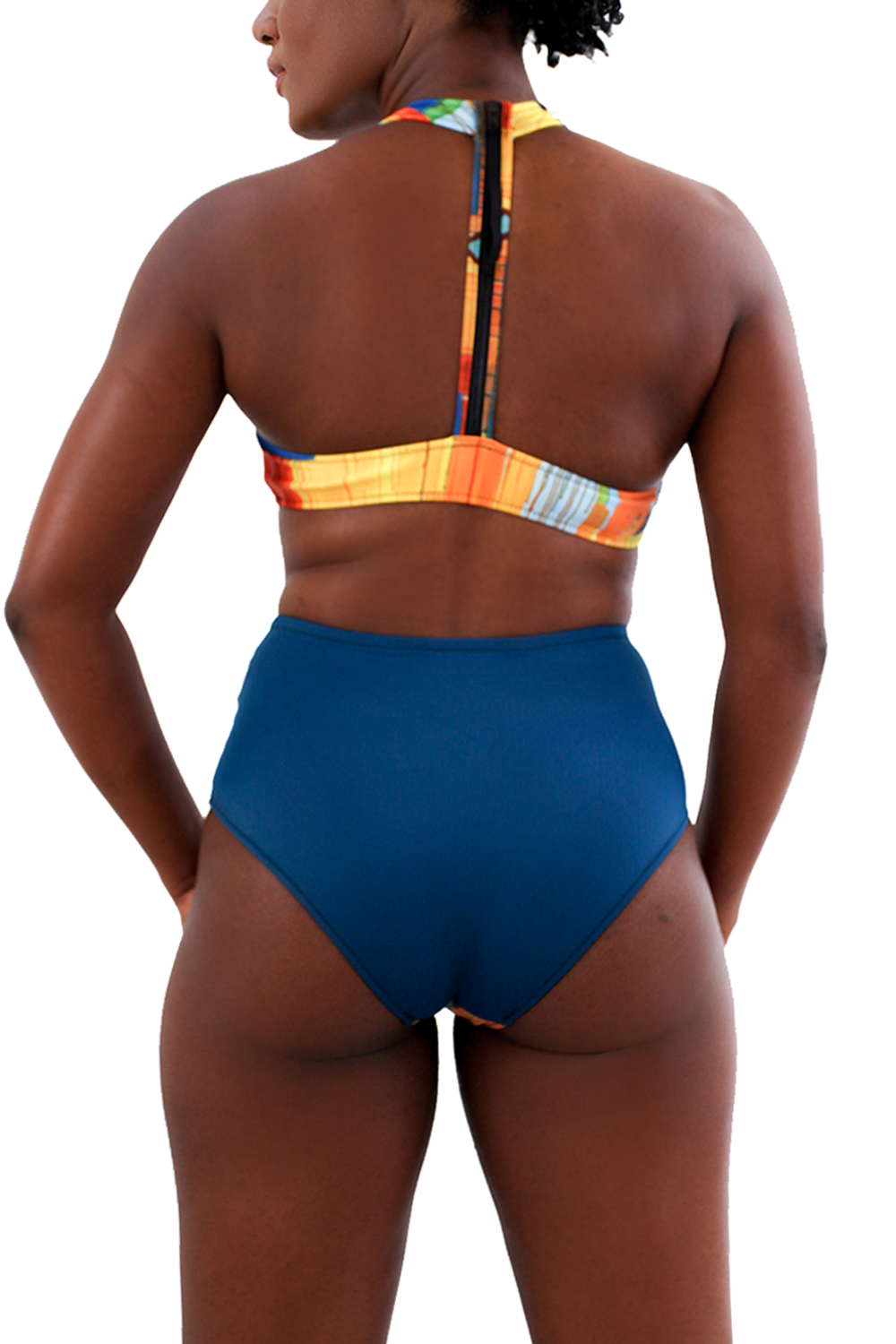 high wasited blue patterened bikini bottom