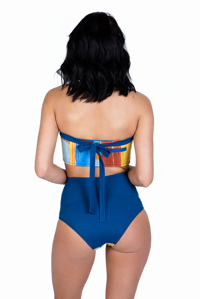 woman back of tube top with ties