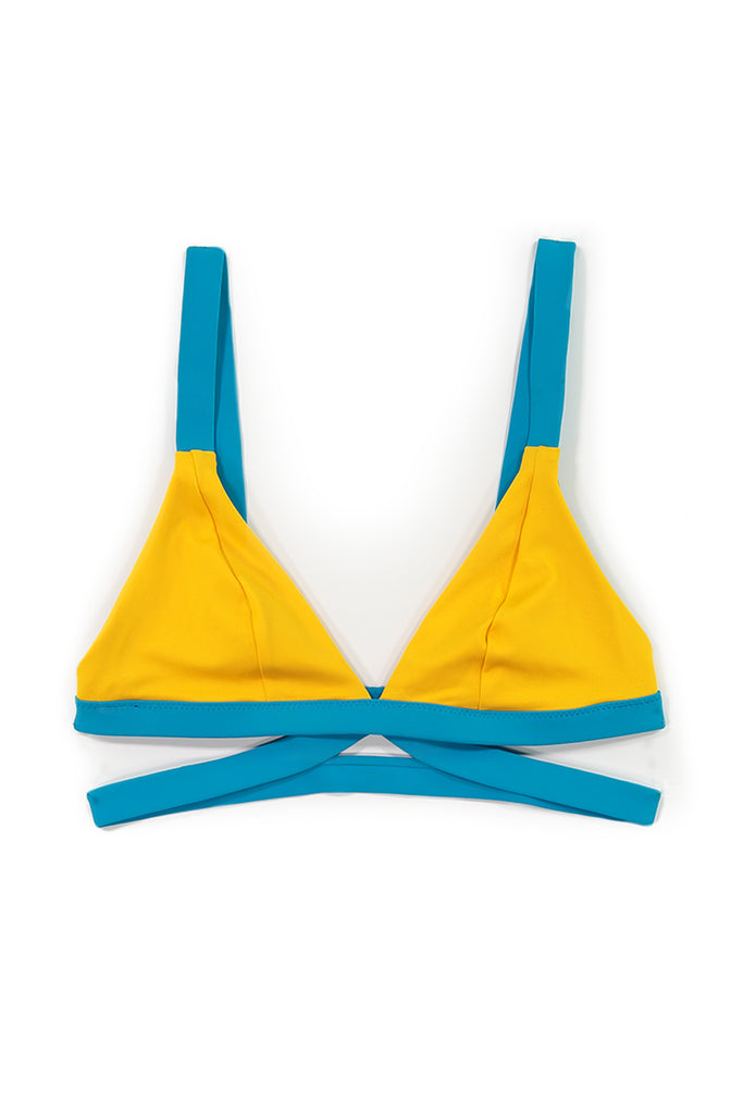 blue strap yellow bikini top