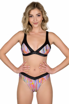 Colorful patterned bikini set with black outline