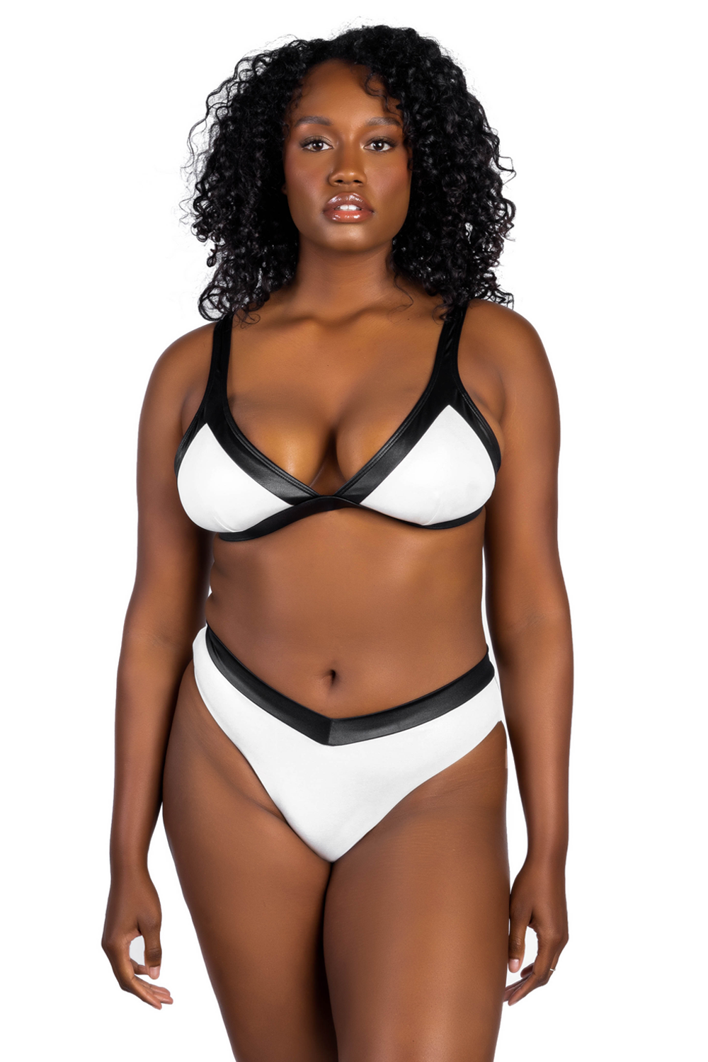 Black leather online bikini top