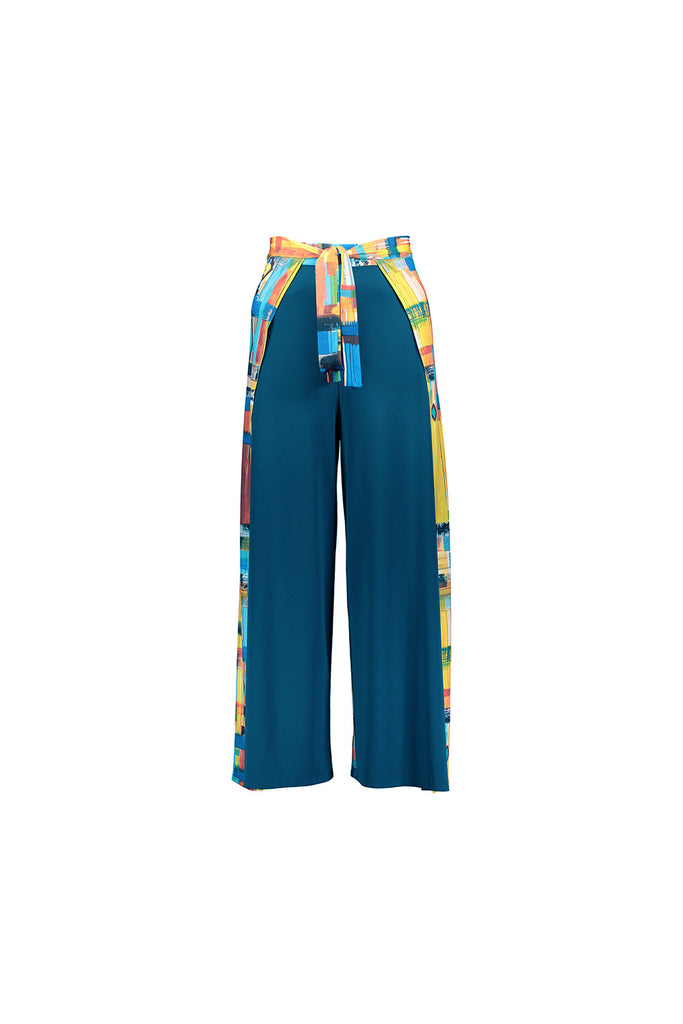 blue patterned wrap pant with ties