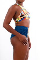 side angle patterned halter top