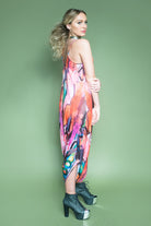 model in colorful jumpsuit